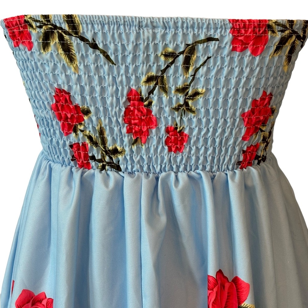 Blue Floral Strapless Dress - Picture 11 of 11
